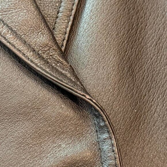 y2k blck 100% leather ‘Savannah’ overcoat minimalist trench - SZ M! stylish ~ - Picture 8 of 8